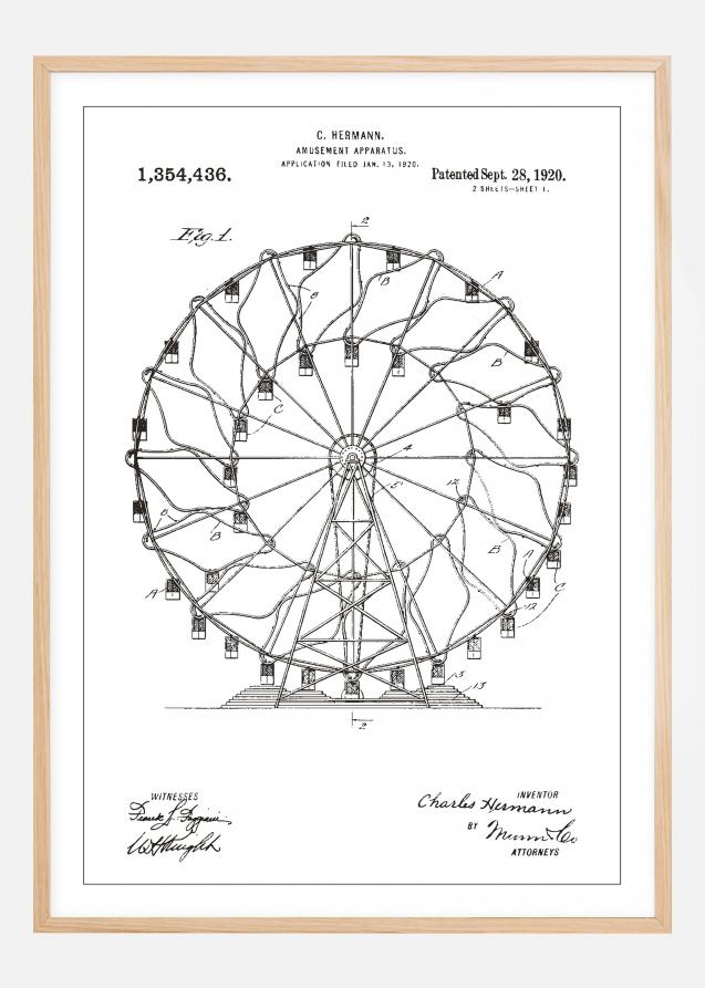 Bildverkstad Patentzeichnung - Riesenrad - Weiß Poster