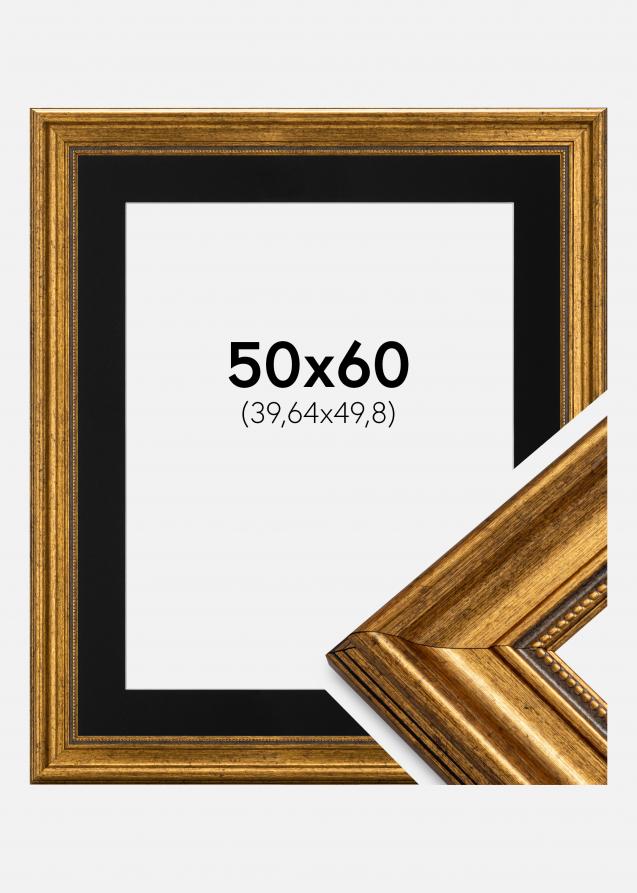 Ram med passepartou Rahmen Rokoko Gold 50x60 cm - Passepartout Schwarz 16x20 inches