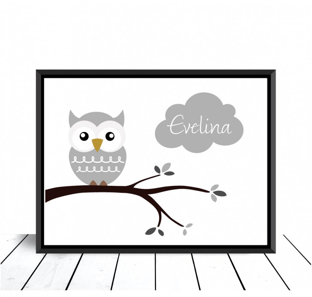 Personlig poster Owl Name Poster Grey