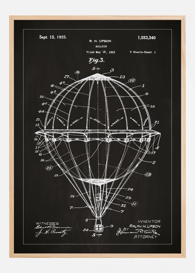 Bildverkstad Patentzeichnung - Heißluftballon - Schwarz Poster
