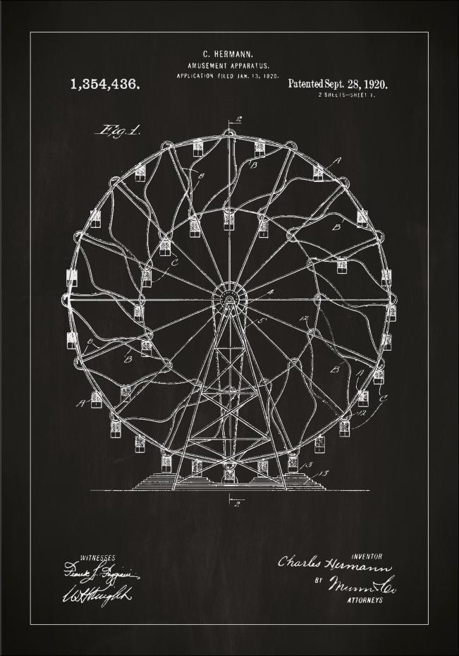 Bildverkstad Patentzeichnung - Riesenrad - Schwarz Poster