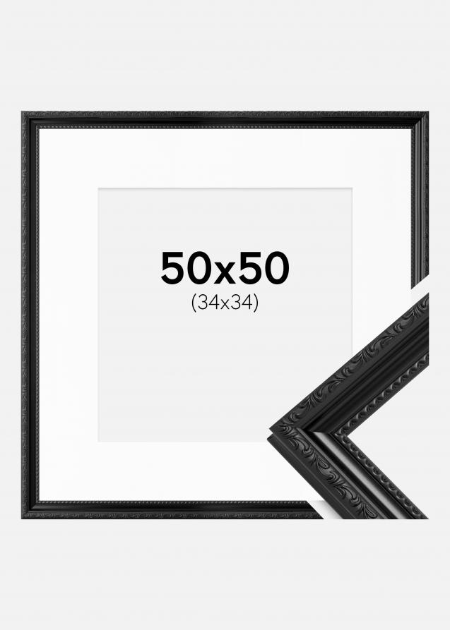 Ram med passepartou Rahmen Abisko Schwarz 50x50 cm - Passepartout Weiß 35x35 cm