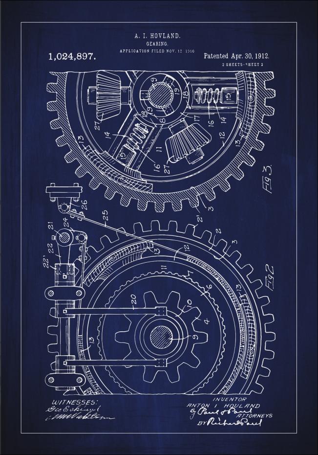 Bildverkstad Patentzeichnung - Zahnrad - Blau Poster