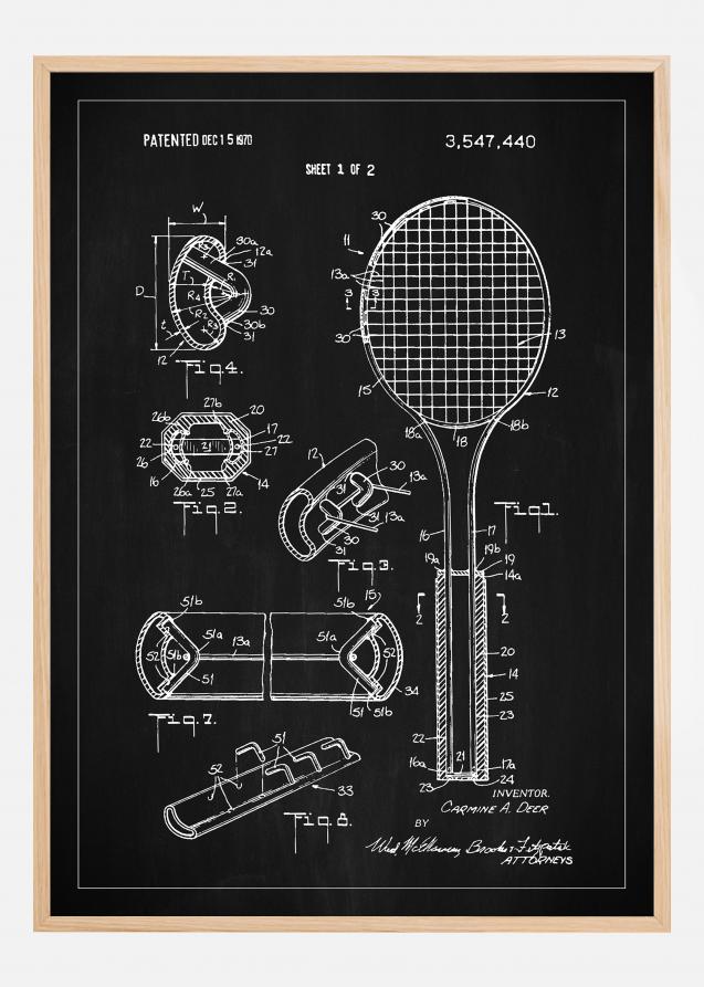 Bildverkstad Patent Print - Tennis Racket - Black Poster