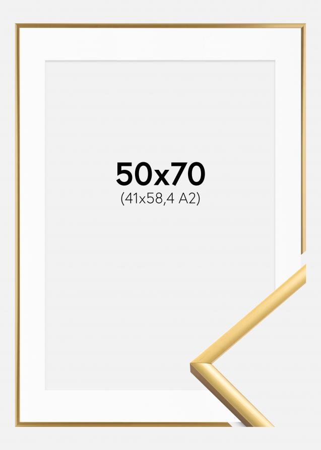 Ram med passepartou Rahmen New Lifestyle Shiny Gold 50x70 cm - Passepartout Weiß 42x59,4 cm (A2)