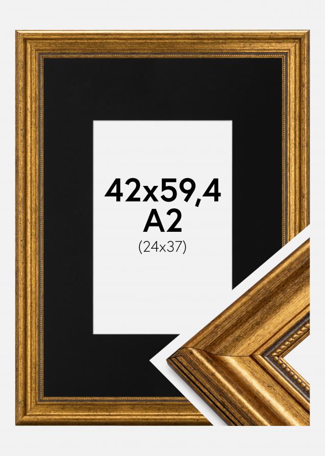 Ram med passepartou Rahmen Rokoko Gold 42x59,4 cm (A2) - Passepartout Schwarz 25x38 cm
