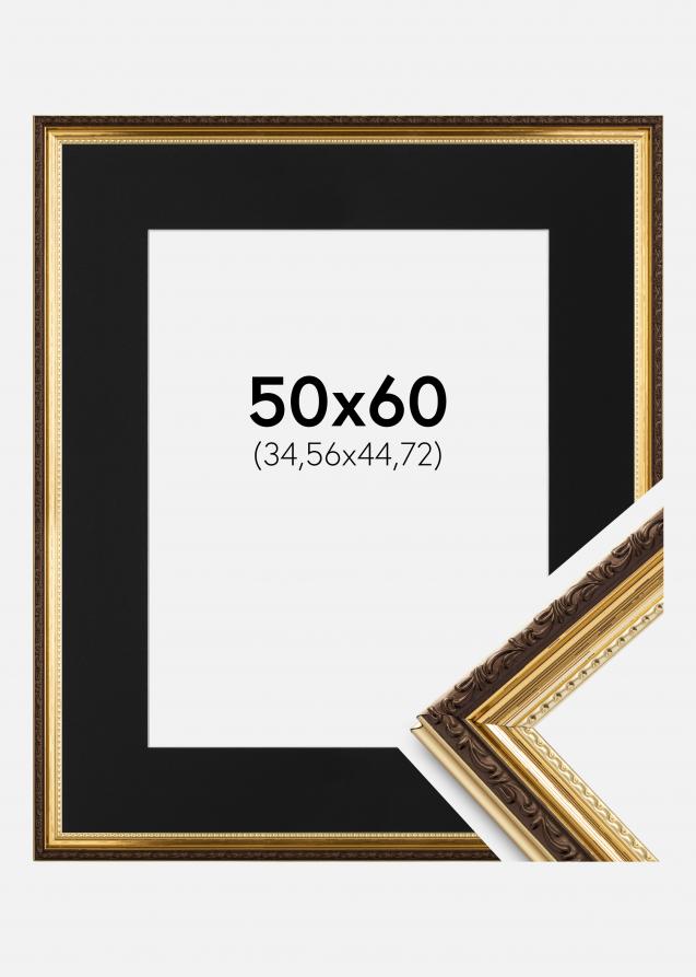 Ram med passepartou Rahmen Abisko Gold 50x60 cm - Passepartout Schwarz 14x18 inches (35,56x45,72 cm)