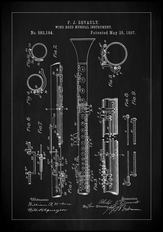 Bildverkstad Patent Print - Clarinet - Black Poster