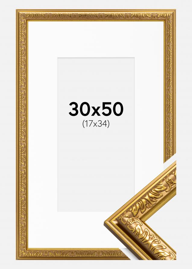 Ram med passepartou Rahmen Nostalgia Gold 30x50 cm - Passepartout Weiß 18x35 cm
