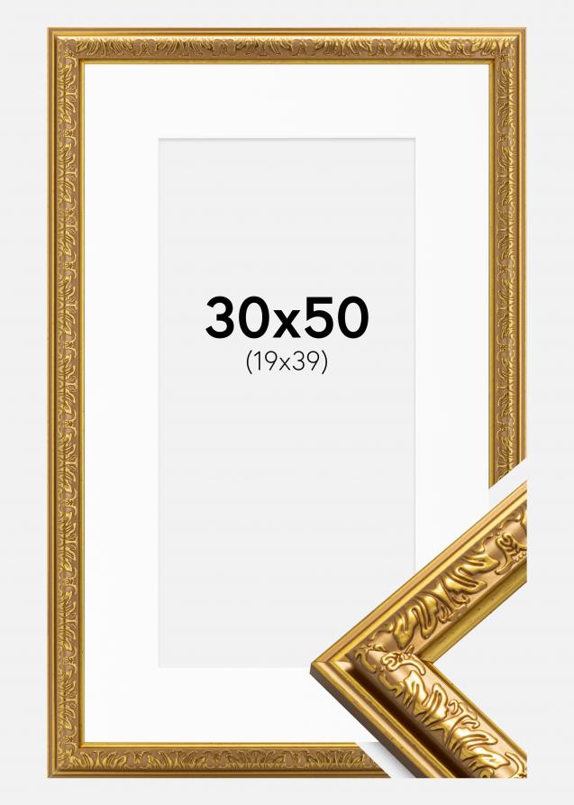 Ram med passepartou Rahmen Nostalgia Gold 30x50 cm - Passepartout Weiß 20x40 cm
