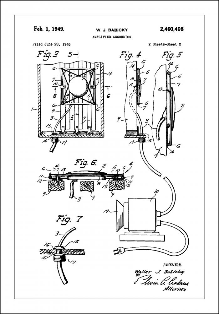 Bildverkstad Patent Print - Amplified Accordion II - White
