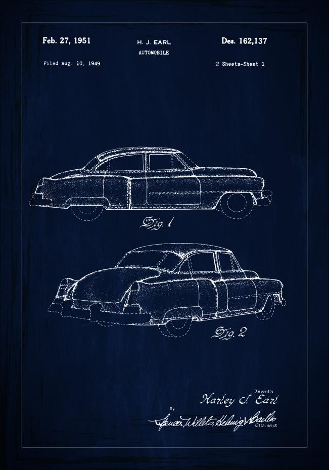 Bildverkstad Patentzeichnung - Cadillac I - Blau Poster