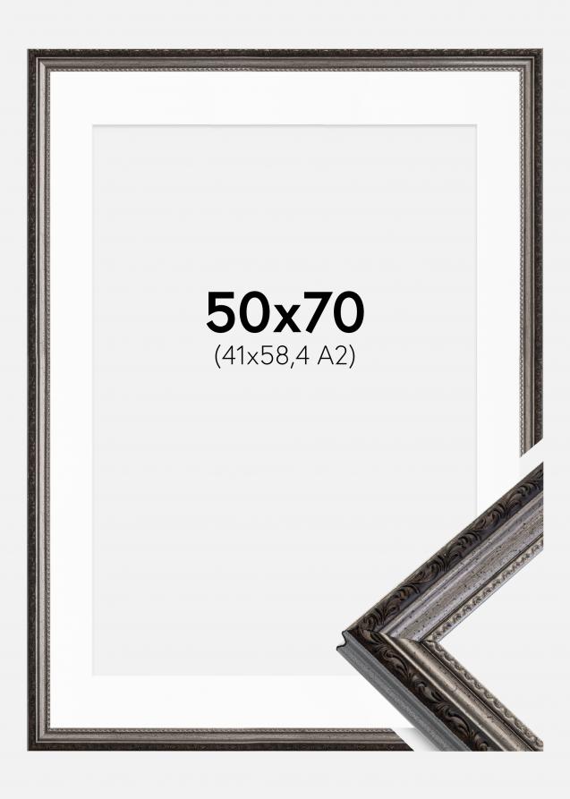Ram med passepartou Rahmen Abisko Silber 50x70 cm - Passepartout Weiß 42x59,4 cm (A2)