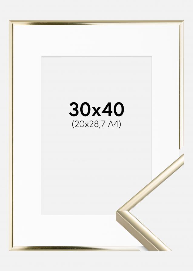 Ram med passepartou Rahmen Aluminium Gold glänzend 30x40 cm - Passepartout Weiß 21x29,7 cm