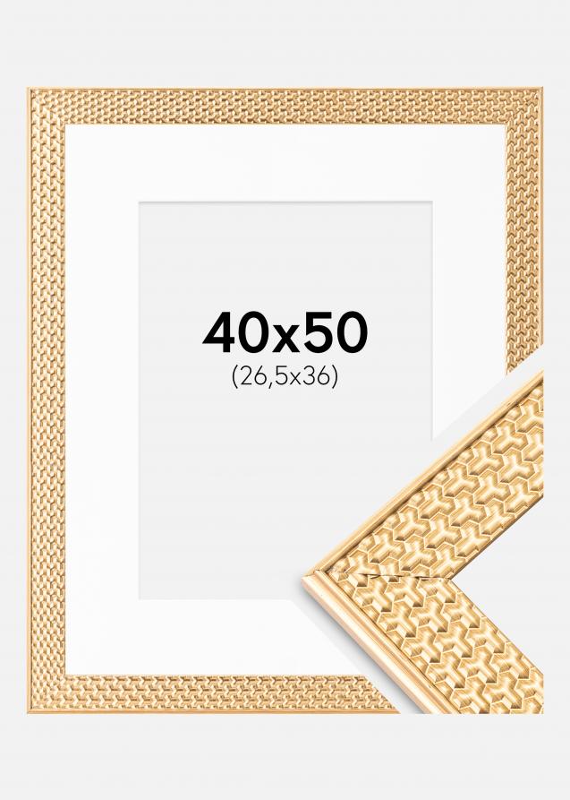 Ram med passepartou Rahmen Grace Gold 40x50 cm - Passepartout Weiß 27,5x37 cm