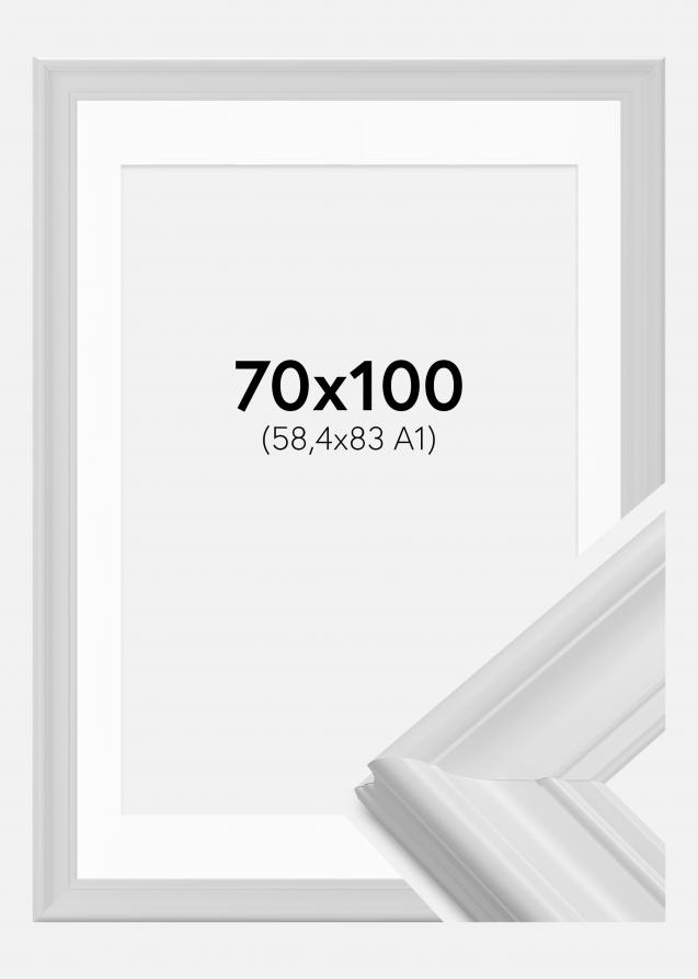 Ram med passepartou Rahmen Mora Premium Weiß 70x100 cm - Passepartout Weiß 59,4x84 cm (A1)
