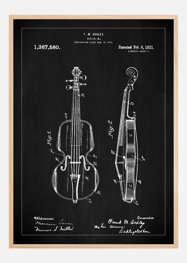 Bildverkstad Patentzeichnung - Geige - Schwarz Poster