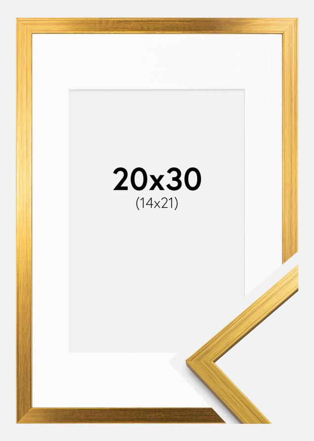 Ram med passepartou Rahmen Edsbyn Gold 20x30 cm - Passepartout Weiß 15x22 cm