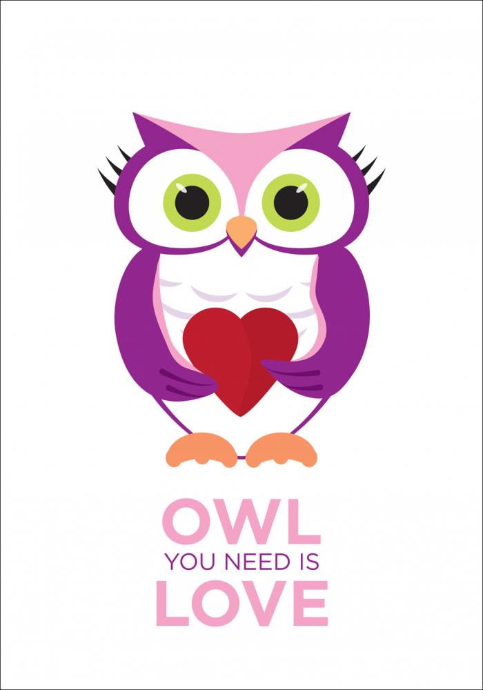Bildverkstad Owl You need is love - Pink-Purple Poster