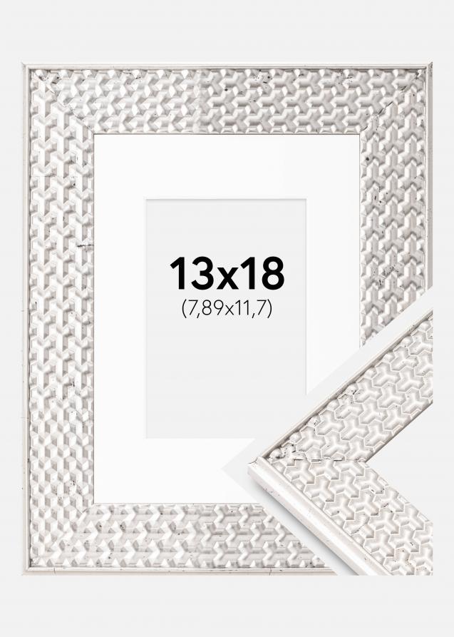 Ram med passepartou Rahmen Grace Silber 13x18 cm - Passepartout Weiß 3,5x5 inches
