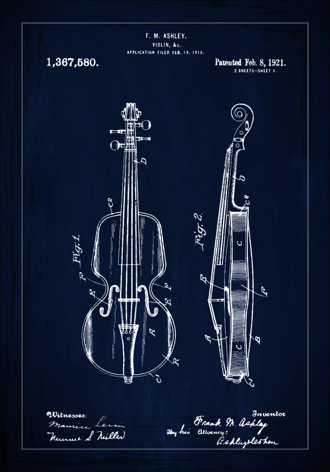 Bildverkstad Patentzeichnung - Geige - Blau Poster
