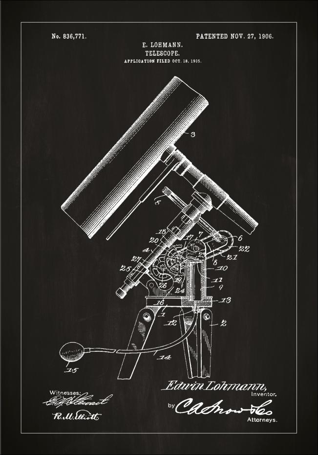 Bildverkstad Patentzeichnung - Teleskop - Schwarz Poster