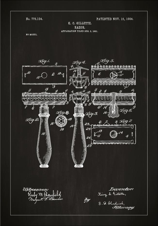 Bildverkstad Patentzeichnung - Rasierer - Schwarz Poster