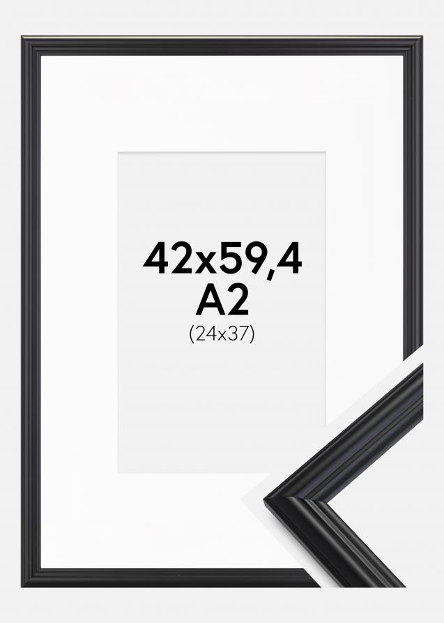 Ram med passepartou Rahmen Siljan Schwarz 42x59,4 cm (A2) - Passepartout Weiß 25x38 cm