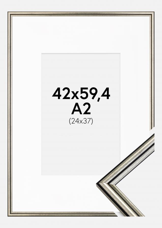 Ram med passepartou Rahmen Horndal Silber 42x59,4 cm (A2) - Passepartout Weiß 25x38 cm