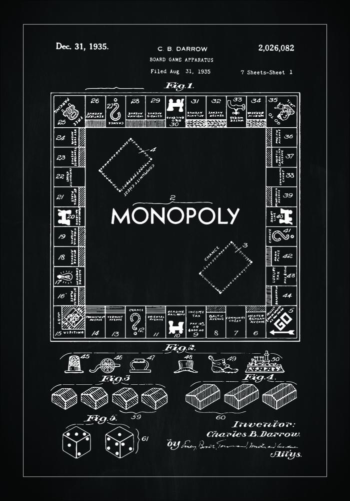 Bildverkstad Patentzeichnung - Monopoly I - Schwarz Poster