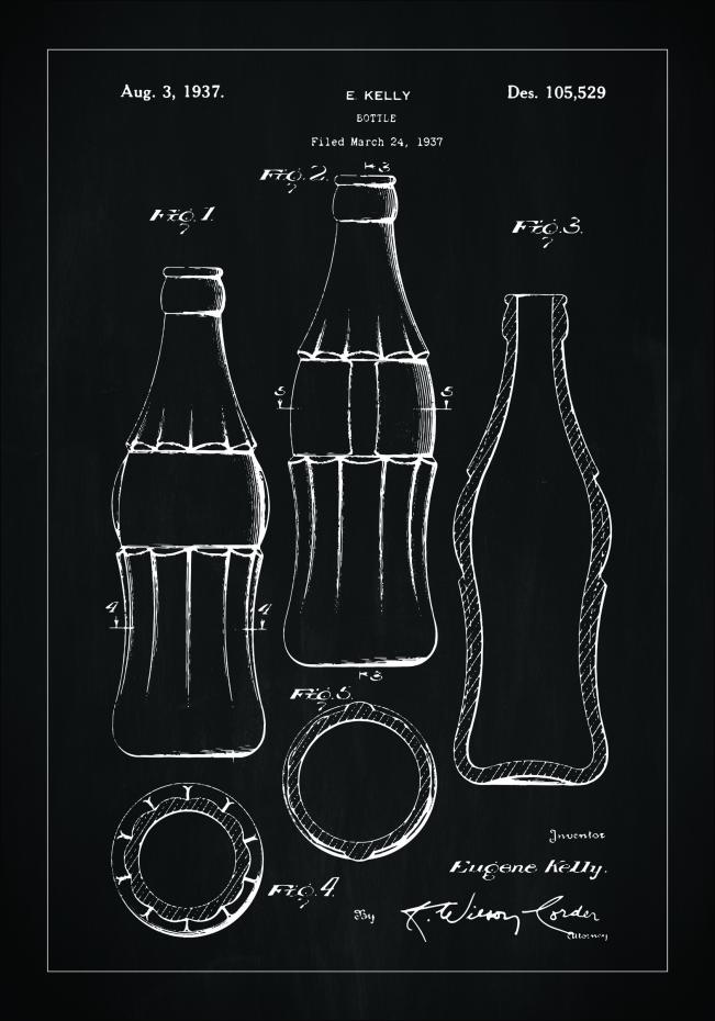 Bildverkstad Patentzeichnung - Coca-Cola-Flasche - Schwarz Poster