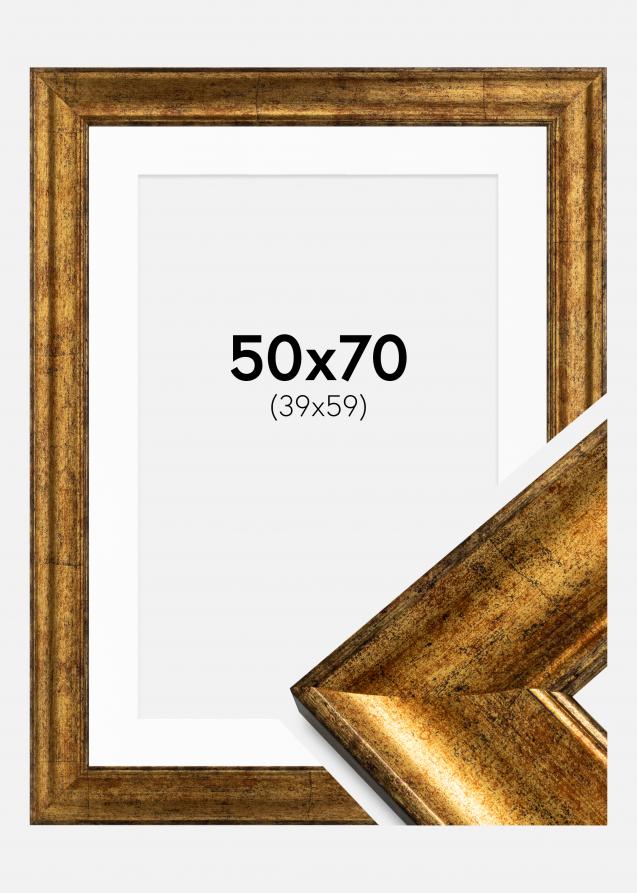 Ram med passepartou Rahmen Saltsjöbaden Gold 50x70 cm - Passepartout Weiß 40x60 cm