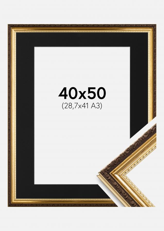 Ram med passepartou Rahmen Abisko Gold 40x50 cm - Passepartout Schwarz 29,7x42 cm (A3)