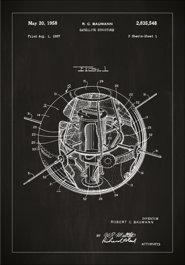 Bildverkstad Patentzeichnung - Satellit - Schwarz Poster