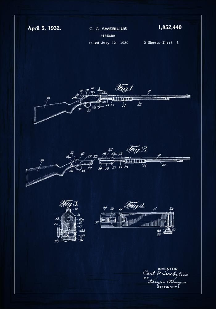 Bildverkstad Patentzeichnung - Gewehr I - Blau Poster