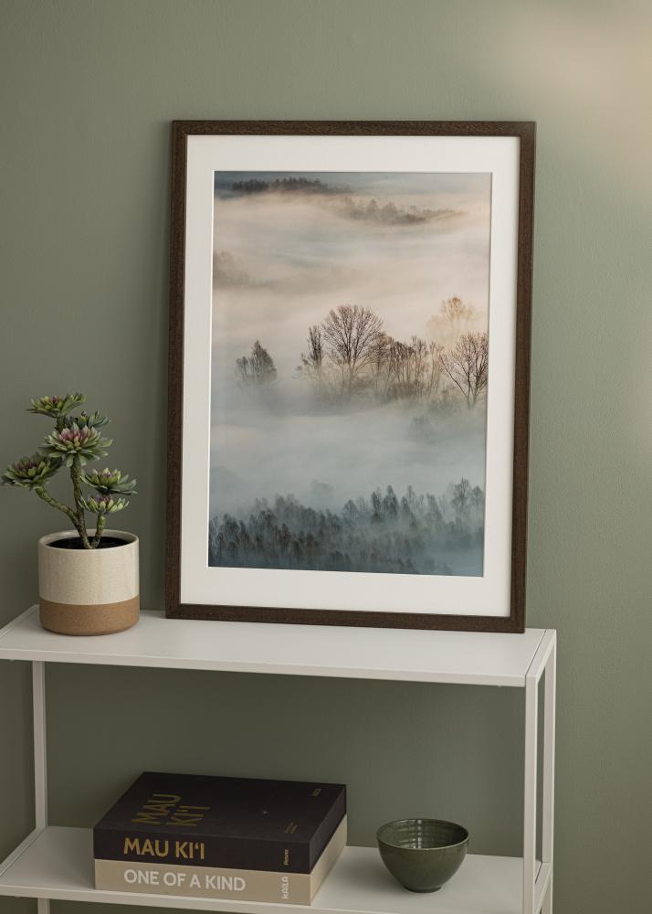 Ram med passepartou Rahmen braun Holz 68x98 cm - Passepartout Weiß 56x76 cm