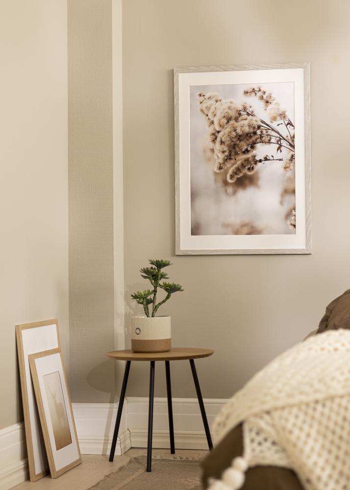 Ram med passepartou Rahmen Stilren Hellgrau Eiche 60x80 cm - Passepartout Weiß 20x28 inches