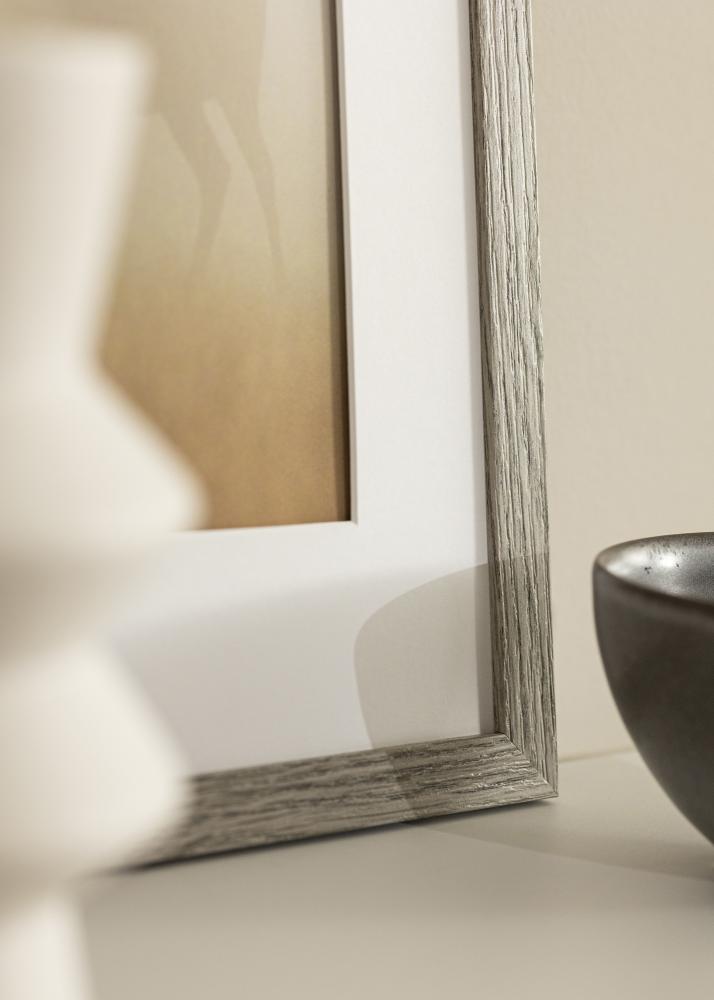 Ram med passepartou Rahmen Stilren grau Eiche 40x50 cm - Passepartout Weiß 27,5x37 cm