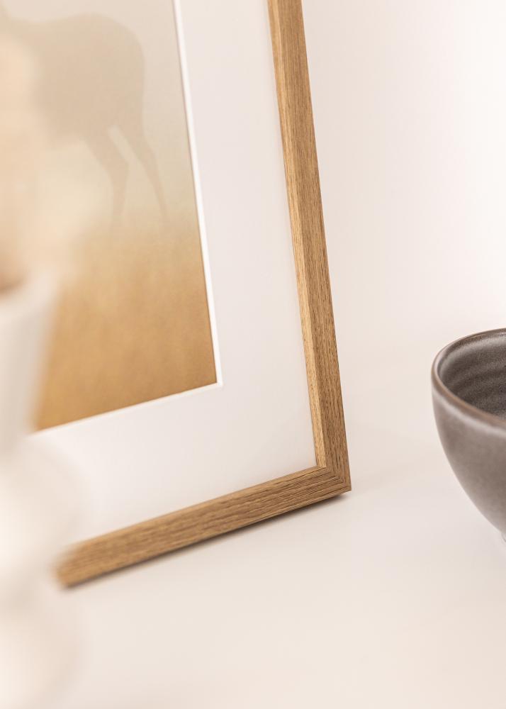 Ram med passepartou Rahmen Modern Teak 70x100 cm - Passepartout Weiß 59,4x84 cm