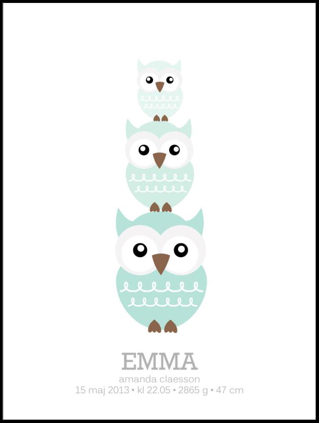 Personlig poster Owls Birth Poster II Green