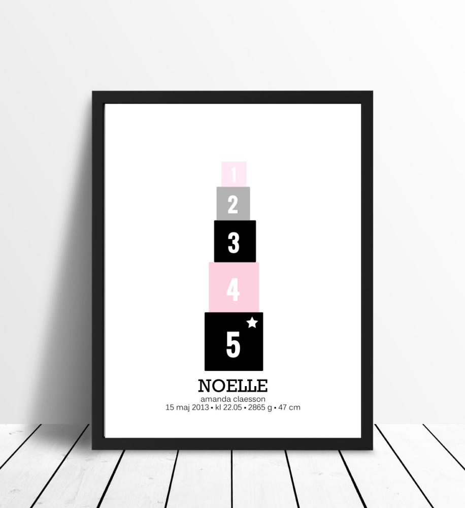 Personlig poster Blocks With Date Pink