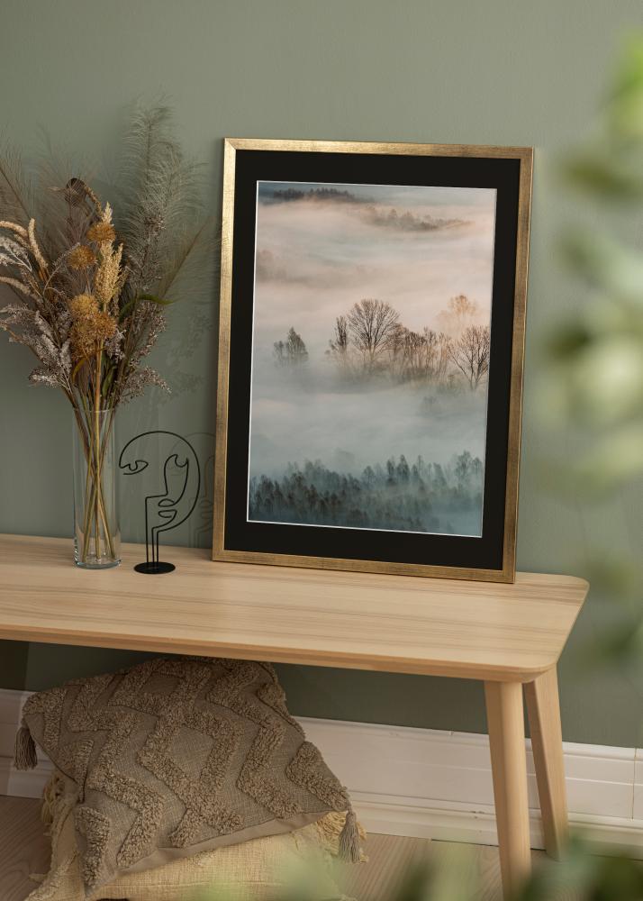 Ram med passepartou Rahmen Stilren Gold 50x60 cm - Passepartout Schwarz 37x46 cm