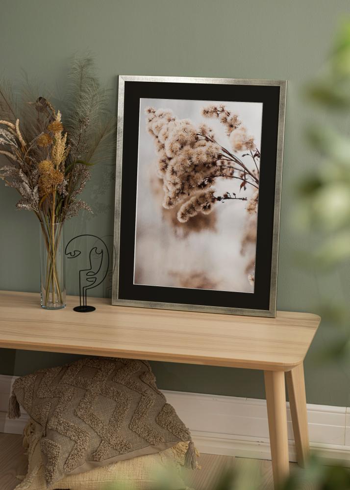 Ram med passepartou Rahmen Stilren Silber 24x30 cm - Passepartout Schwarz 6x8 inches