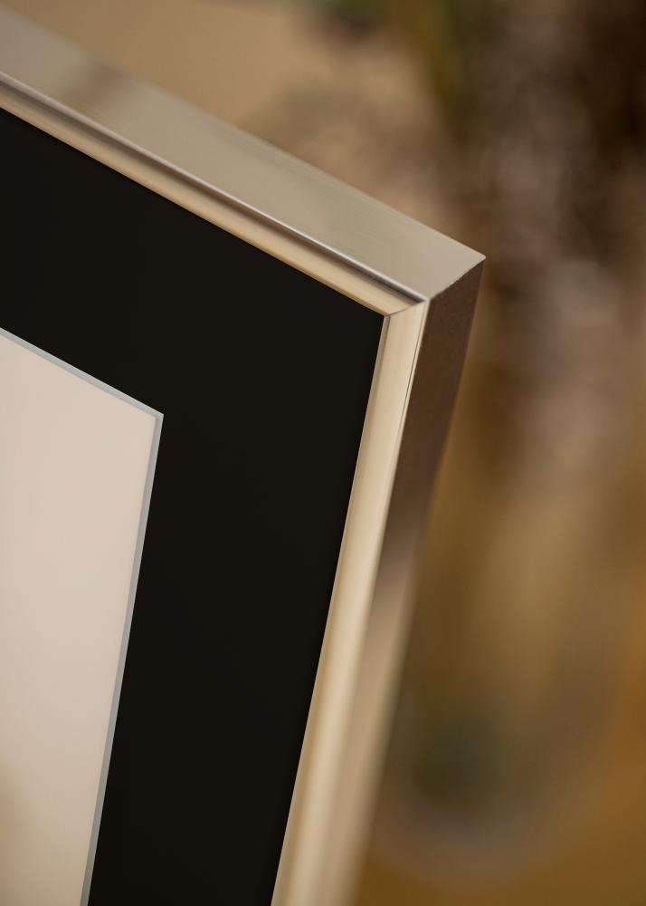 Ram med passepartou Rahmen Aluminium Silber glänzend 40x50 cm - Passepartout Schwarz 27,5x37 cm