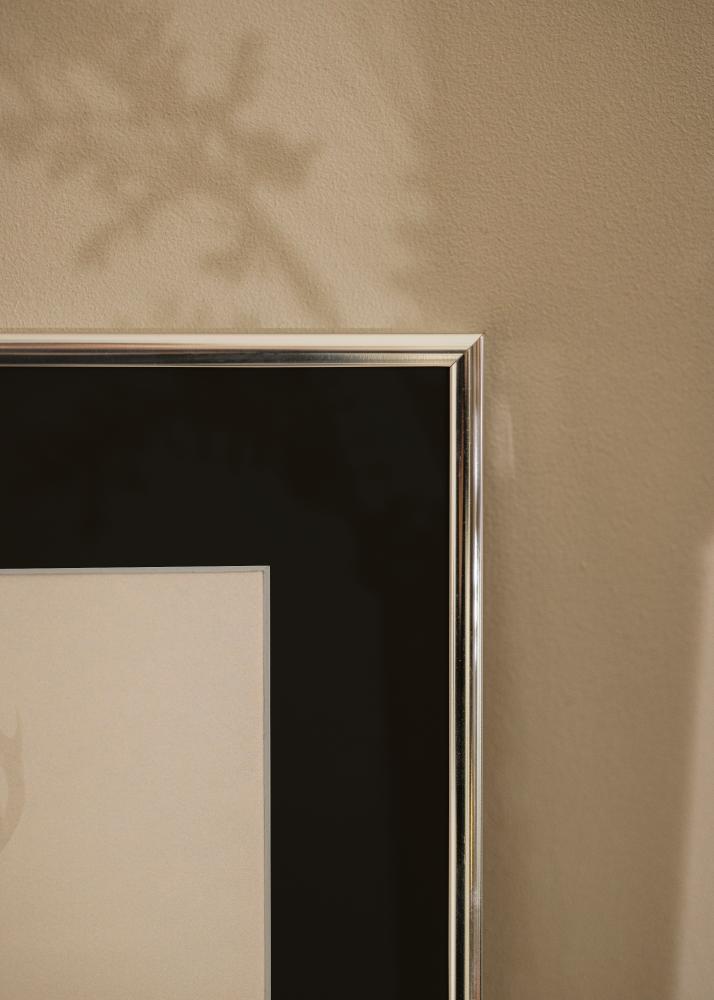 Ram med passepartou Rahmen Aluminium Silber glänzend 40x50 cm - Passepartout Schwarz 27,5x37 cm