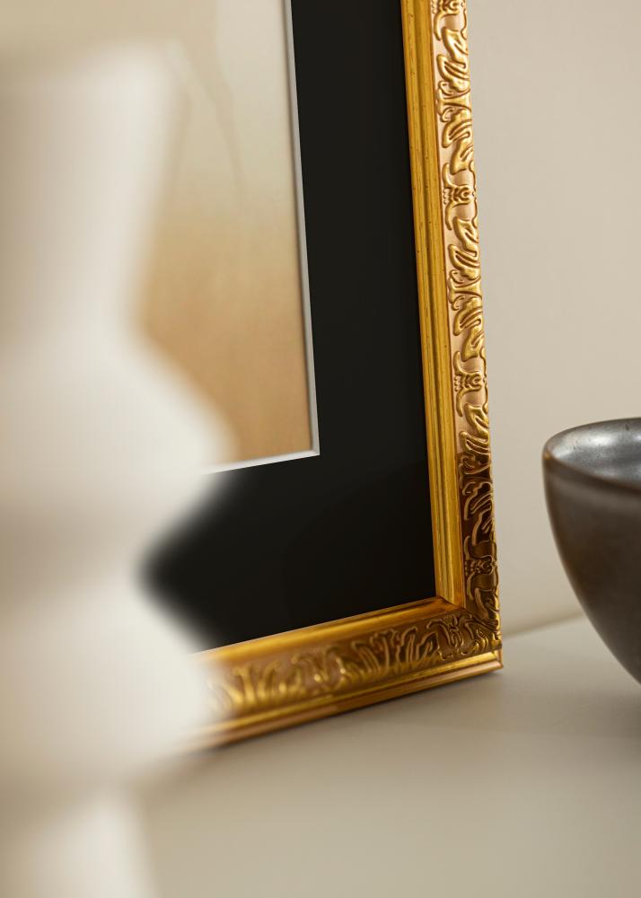 Ram med passepartou Rahmen Nostalgia Gold 35x45 cm - Passepartout Schwarz 11x14 inches