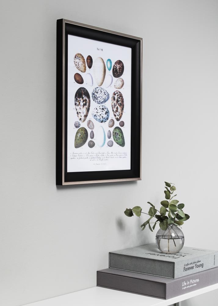 Ram med passepartou Rahmen Öjaren Schwarz-Silber 70x100 cm - Passepartout Schwarz 59,4x84 cm (A1)