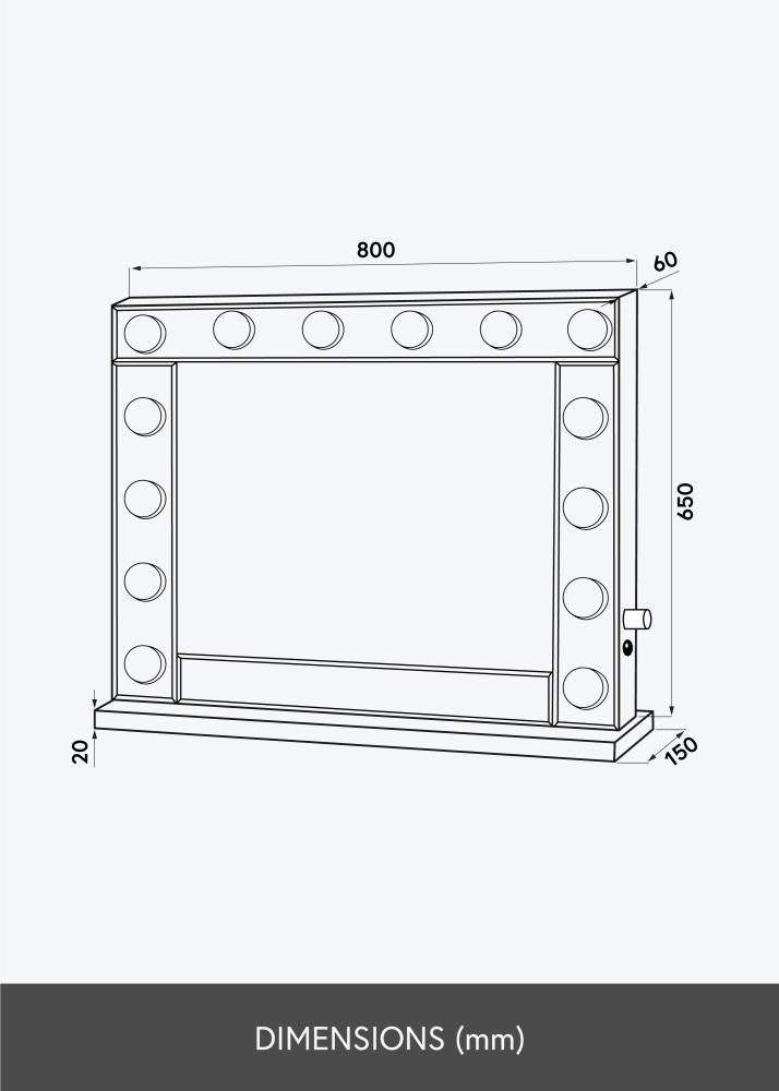 KAILA KAILA Kosmetikspiegel Hollywood 14 E27 Silber 80x65 cm