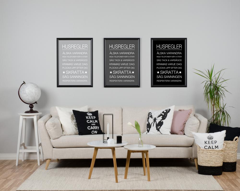 Bildverkstad Hausregeln - Schwarz mit weißem Druck - 30x40 cm Poster