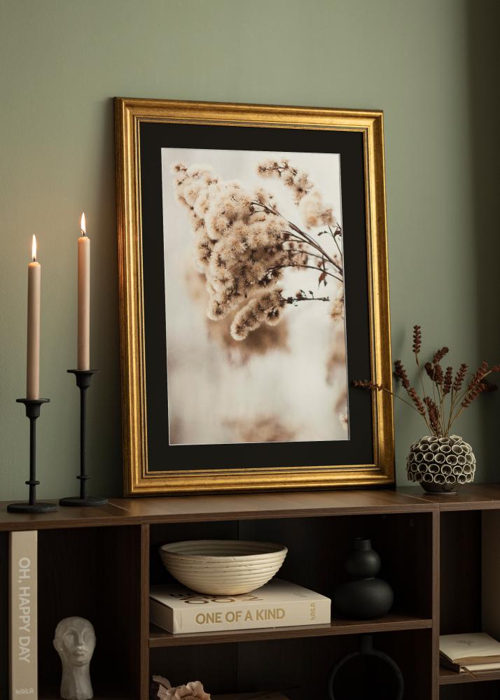 Ram med passepartou Rahmen Rokoko Gold 50x60 cm - Passepartout Schwarz 40x50 cm